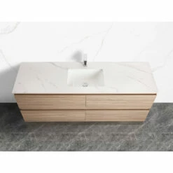 Mountain Snow Sintered Stone Double Vanity Top – 150cm -Furniture Bathroom Shop 150cm mountain snow top front view single bowl 1