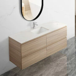 Mountain Snow Sintered Stone Vanity Top – 90cm -Furniture Bathroom Shop 150cm mountain snow top side view single bowl 3