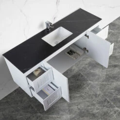 Shakespeare Black Sintered Stone Double Vanity Top – 150cm -Furniture Bathroom Shop 150cm shakespeare black single bowl top side view 2 1