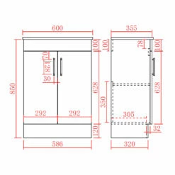 Jessica PVC Vanity Unit 60cm -Furniture Bathroom Shop 60cm Jessica line drawings