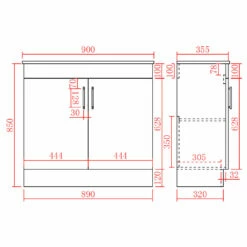 Jessica PVC Vanity Unit 90cm -Furniture Bathroom Shop 90cm Jessica line drawings