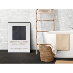 Ceramic Tiles – 200mm X 200mm -Furniture Bathroom Shop Eternity Nero Black Tile Ceramic 200mm